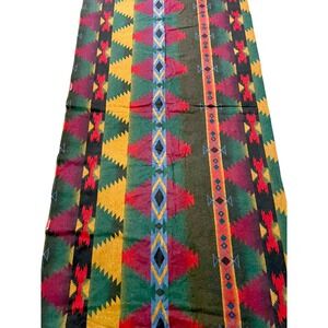 Vintage Woolrich Fabric Southwest Aztec Design 5.3' x 12' Uncut Indigo Wool USA